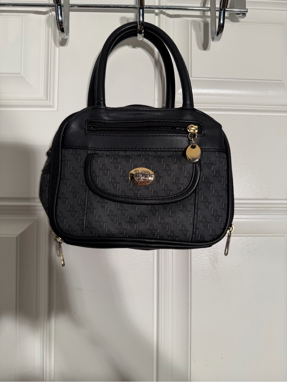 Via Prima Black Mini Handbag – Monogram Pattern